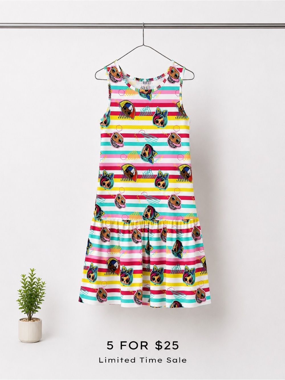 Girls LOL Surprise Rainbow Stripe Sleeveless Summer Dress Size Medium 7-8